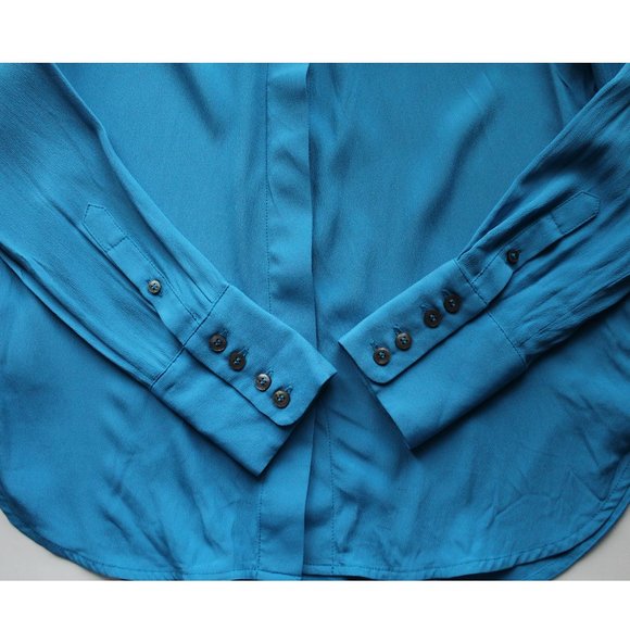 Numi The Simone Button-Up Blouse / Medium / Azur Blue Silk Blend Long Sleeves - Picture 6 of 8